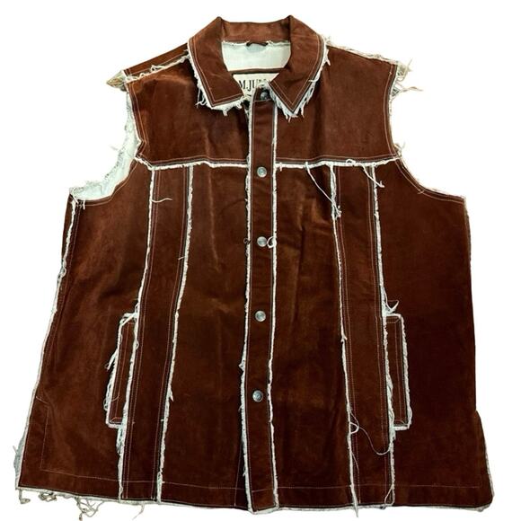 Vintage M. Julian Wilsons Leather distressed patchwork lined brown vest size XL - Picture 9 of 16